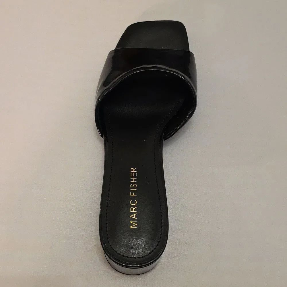 BRAND NEW MARC FISHER MFCYNLEA-C GLOSSY BLACK MULES SANDAL R3 - Picture 15 of 16